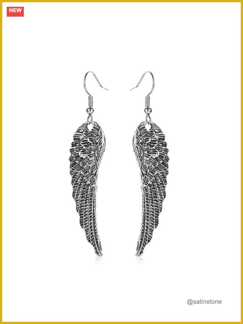 Silver Plated Angel Wings Dangle Drop Earrings Retro Vintage Long Tassel